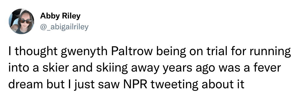 Gwyneth Paltrow ski trial funny tweet - NPR dream