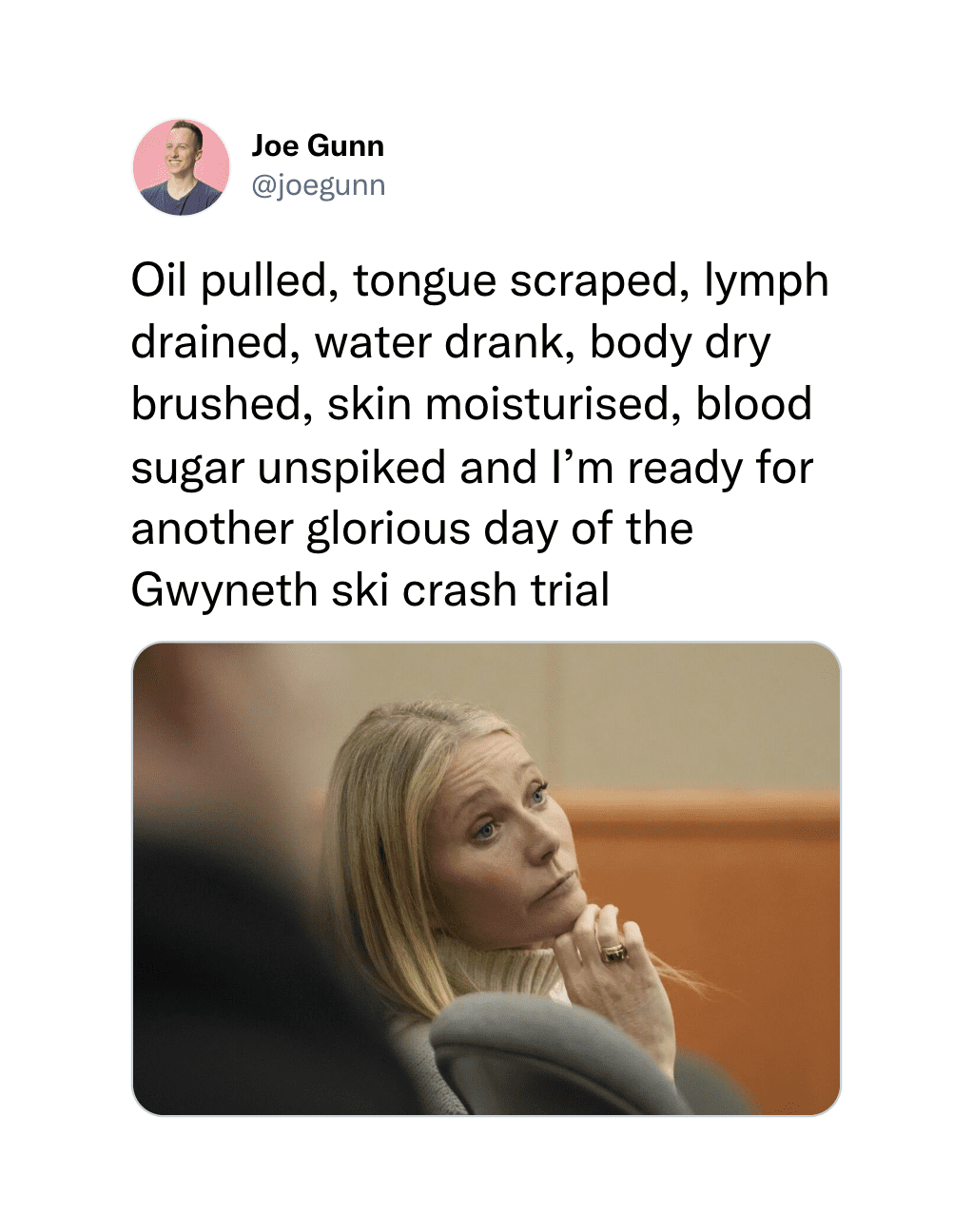 Gwyneth Paltrow ski trial meme - GOOP satire