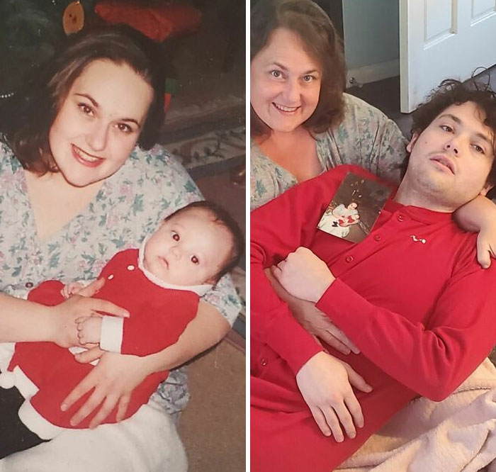 wholesome parent - recreated baby pic with mom