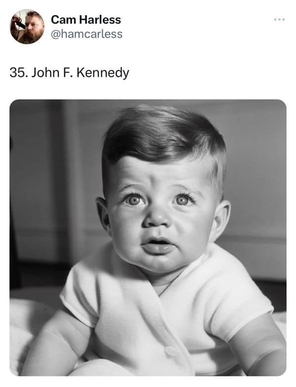 presidents as elderly babies - ai presidents - john f kennedy