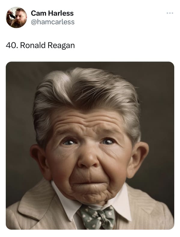 presidents as elderly babies - ai presidents - Ronald Reagan