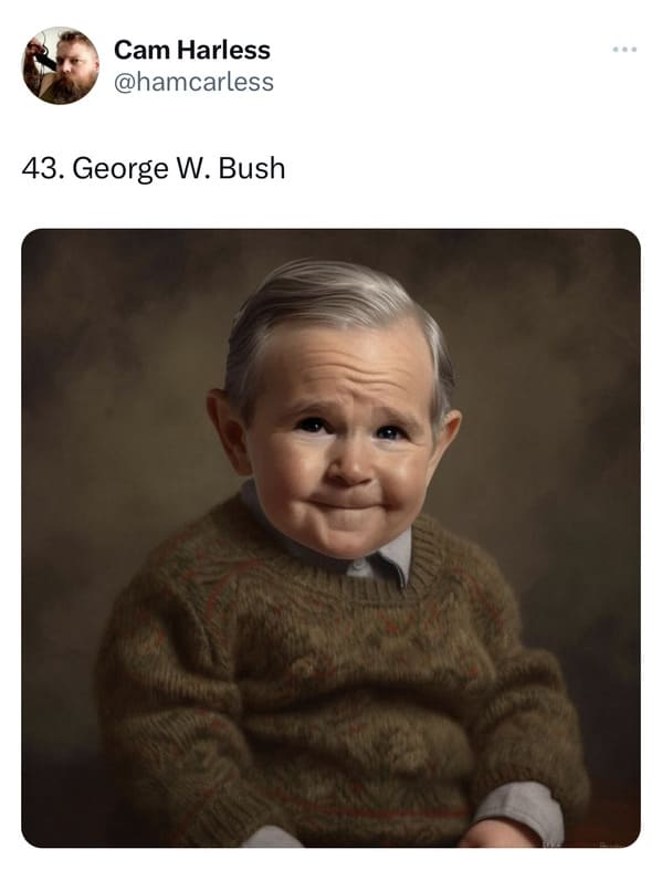 presidents as elderly babies - ai presidents - george w bush