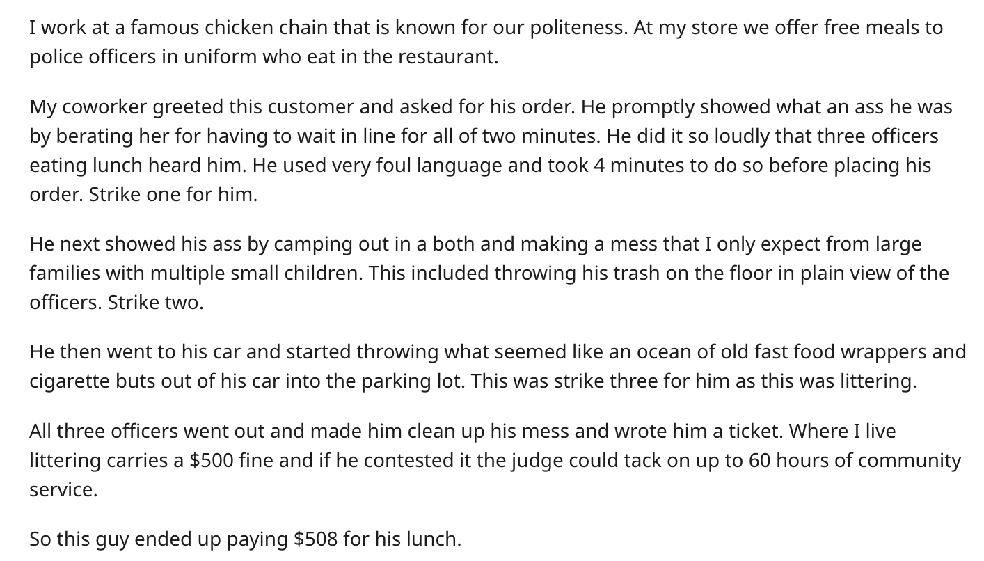 asshole tax - I work at a famous chicken chain