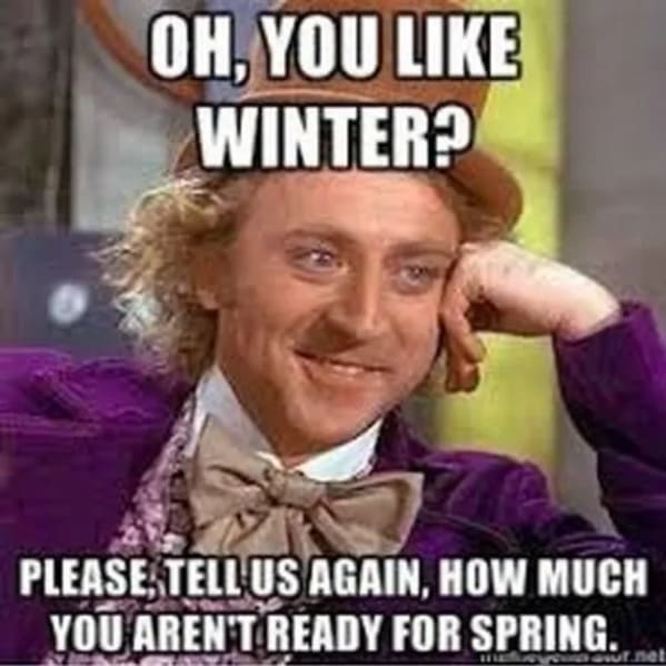 spring memes - oh you like winter - please tell us again how much you aren't ready for spring - willy wonka meme
