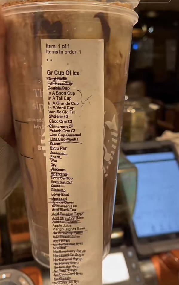 starbucks long drink order - longest label with every ingredient option