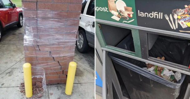 not my job mentality - pillar in saran wrap - compost trash same bin