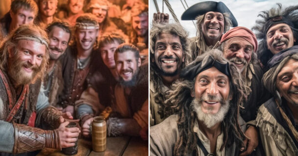 time period selfies - carribean pirates - viking warriors - midjourney ai art