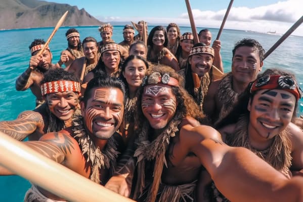 time period selfies - ancient polynesian warriors - midjourney ai art