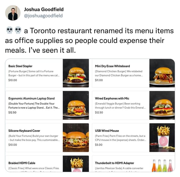 Restaurant Renames Menu Items To Office Supplies So People Can Expense  Their Meals (26 Tweets)