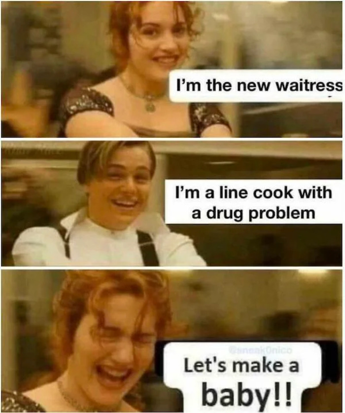 meme ai tavoli d'attesa - il personale della cucina rimane incinta del server titanico