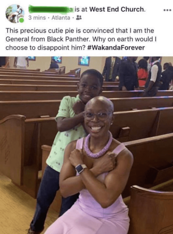 blessed images - boy thinks woman is from wakanda