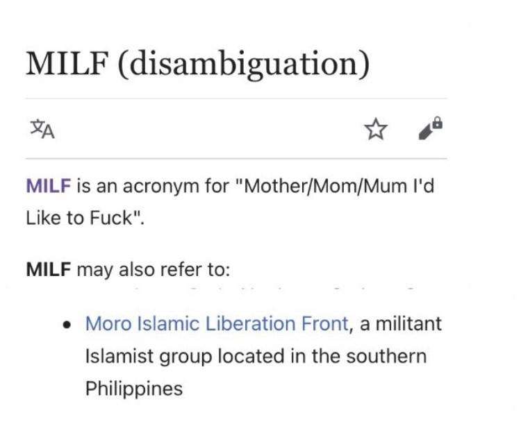 depths of wikipedia - MILF disambiguation