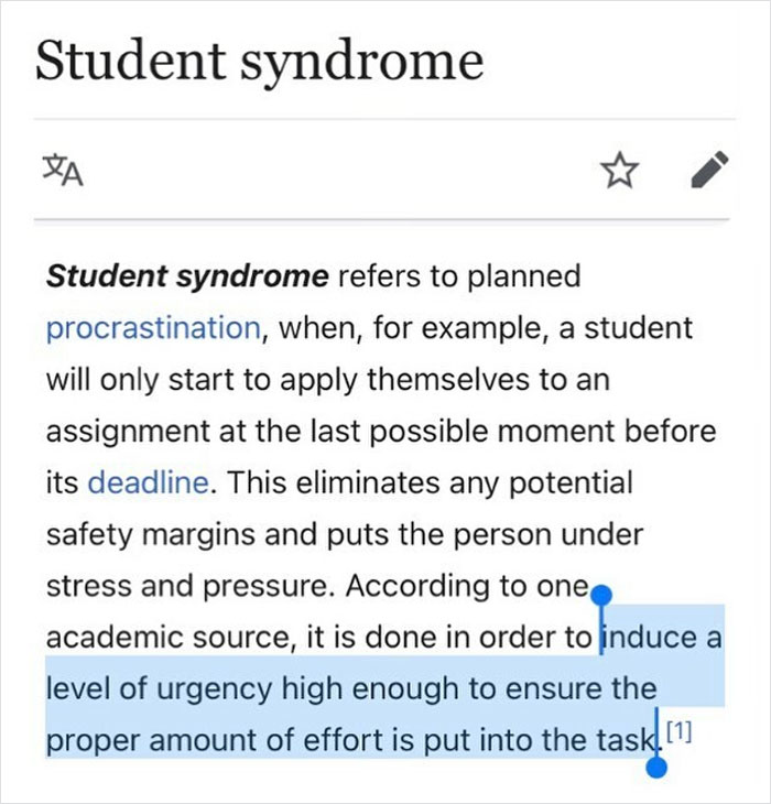 depths of wikipedia - student syndrome