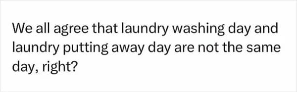 funny 30s meme - washing laudry day and putting laundry away day aren't the same day