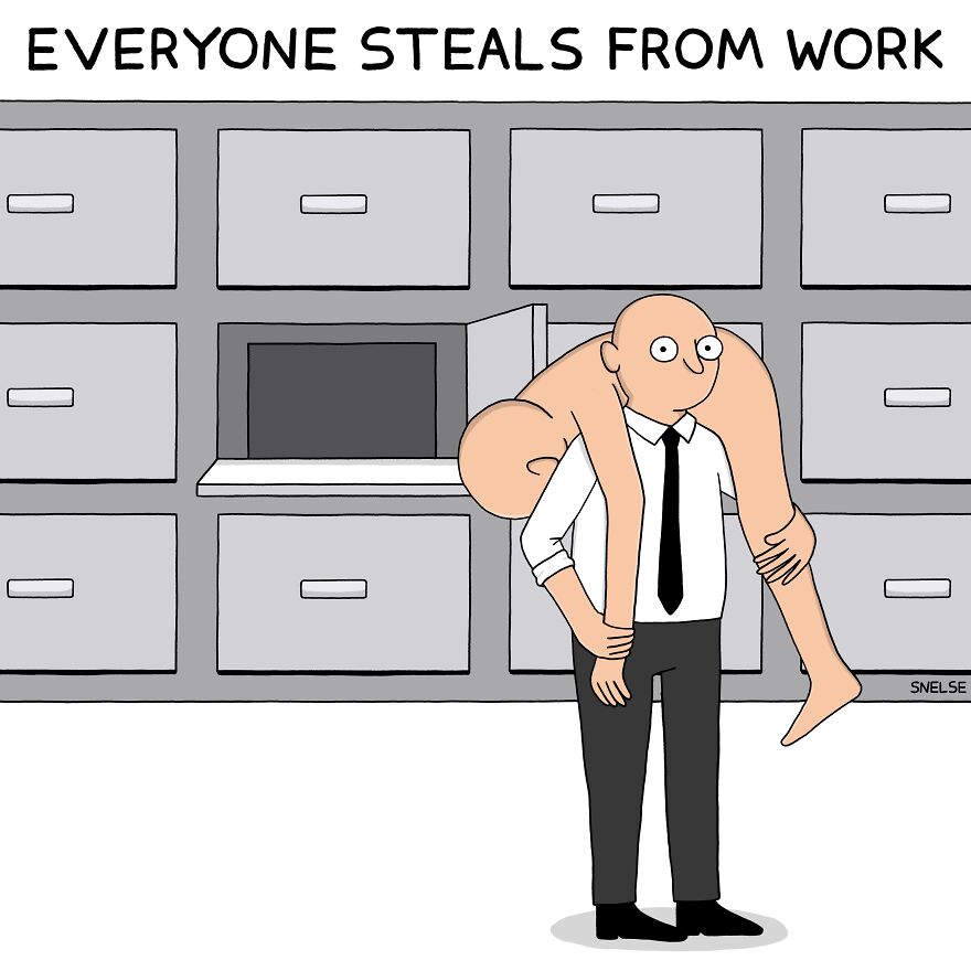 dry humor dark sarcasm comic from steve nelson - everyone steals from work morgue
