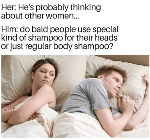 funny bald meme - do bald people use special shampoo
