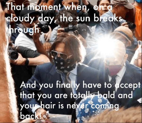 funny bald meme - sun shining on bald spot