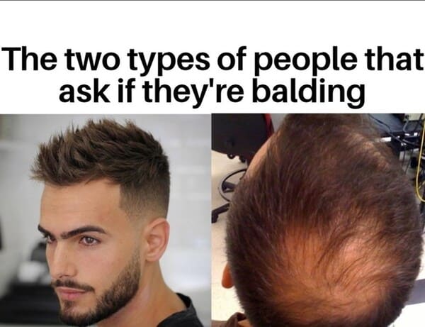 funny bald meme - two types of people who ask if they are balding