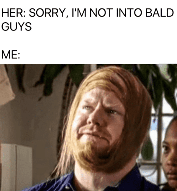funny bald meme - covering up bald spot
