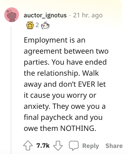 worker quits without notice - employment is an agreement 