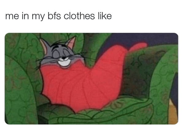 wholesome relationship memes - cat my bfs clothes like