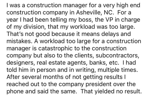 Construction Manager Resigns After Boss Responds To Complaints Of Heavy Workload By Adding Even More Work - Jarastyle