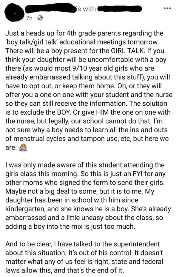 cringe-worthy parent - there will be a boy present for the girl talk