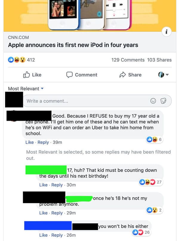 cringe-worthy parent - Apple announces its first new iPod in four years.