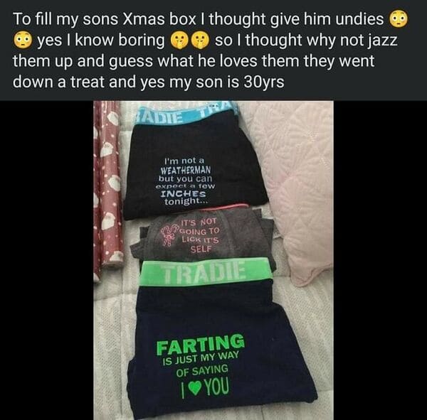 cringe-worthy parent - to fill my son's xmas box