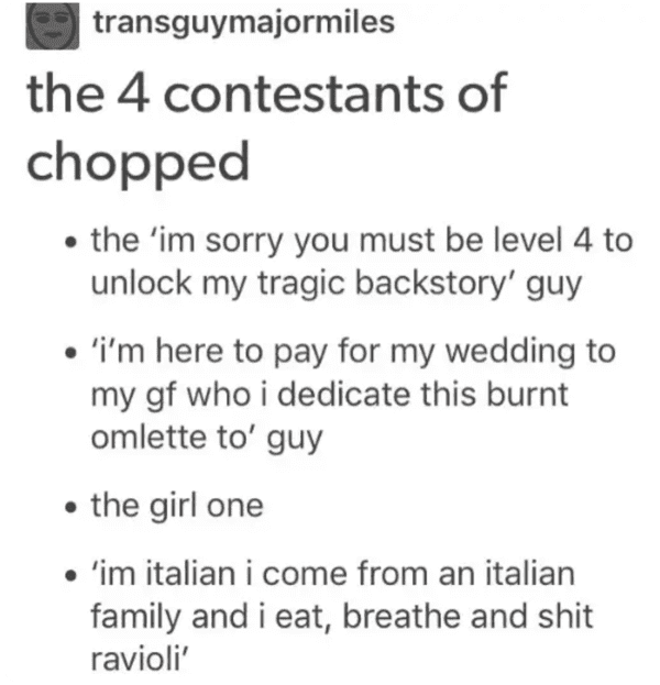 food network meme - the 4 contestants of chopped