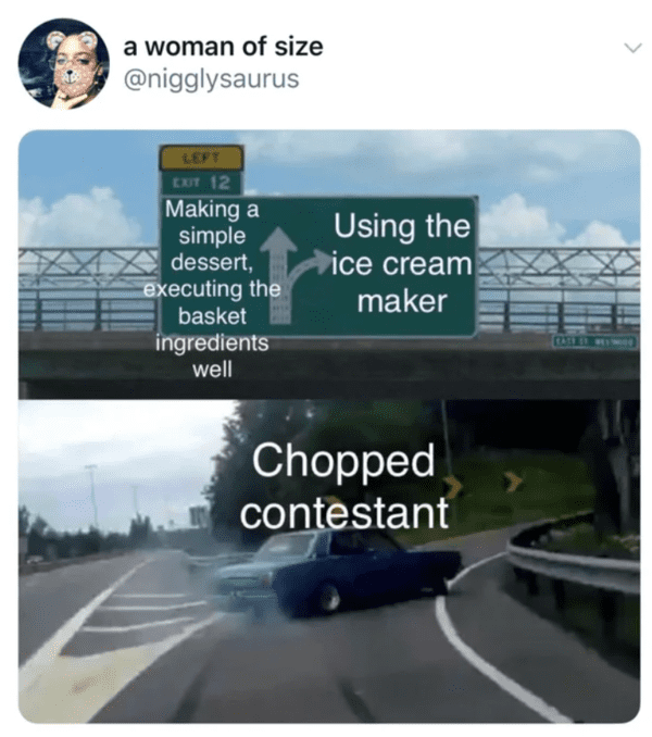 food network meme - chopped contestant using the ice cream maker