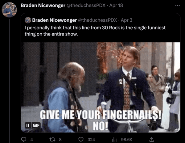 funny 30 rock scene - give me your fingernails