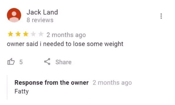 funny review - owner said i need to lose some weight