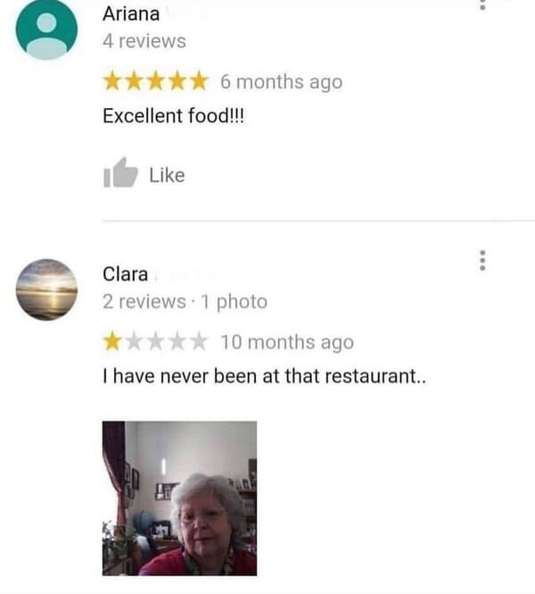 funny review - i have never been to that restaurant