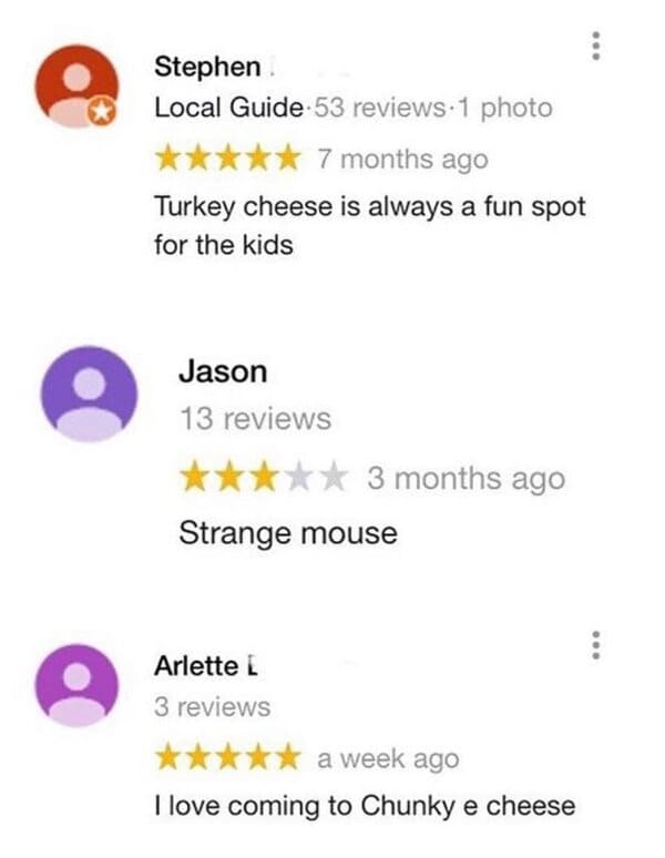 funny review - turkey cheese chuck e cheese