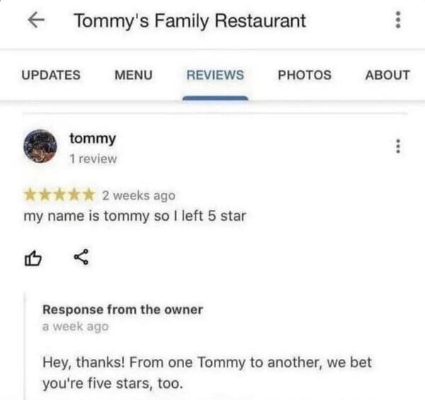 funny review - tommy's restaurant review