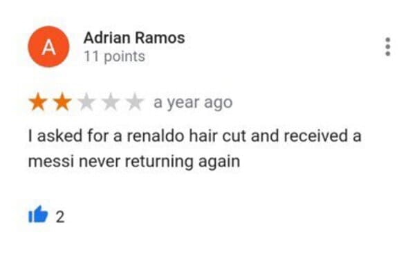 funny review - asked for ronaldo haircut but got the messi