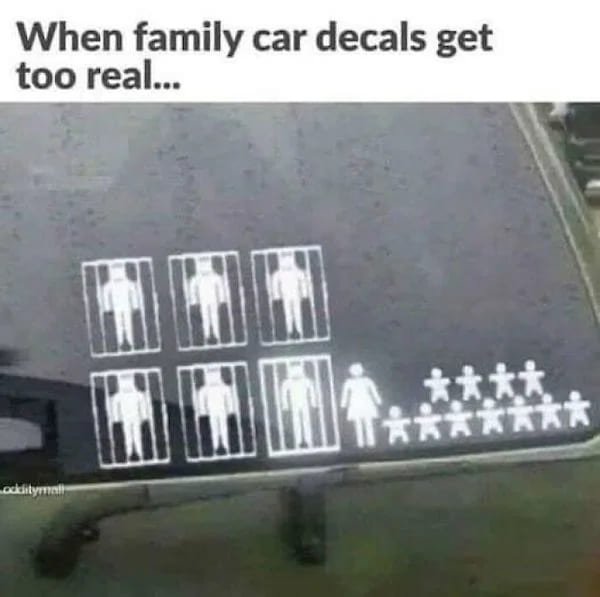 funny fail pic - family car sticker gets too real