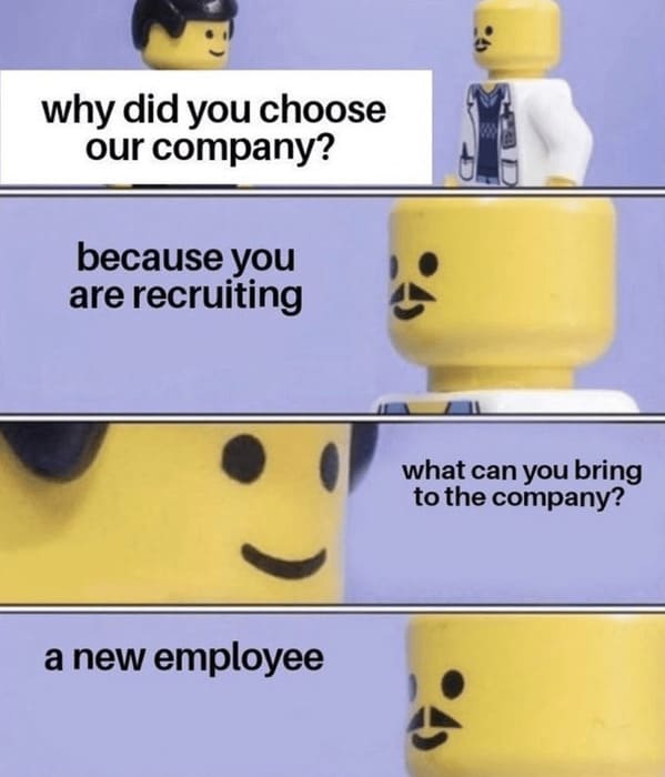 job interview memes - legos intervene