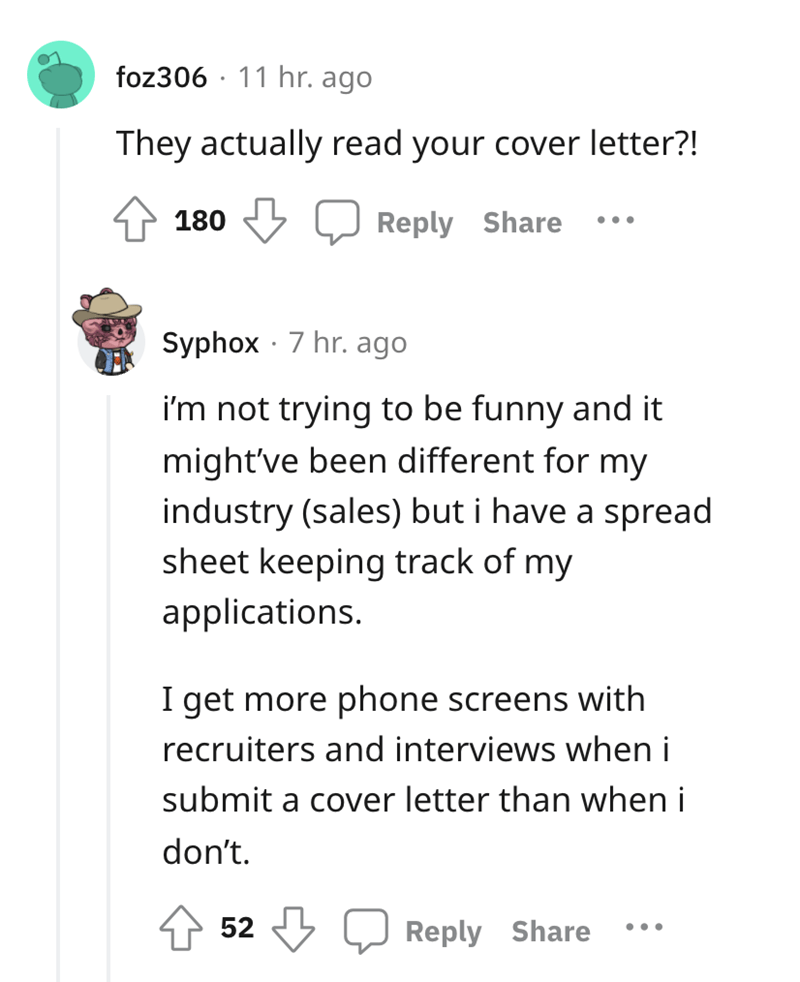 lawyers call about applicants cover letter - they actually read your cover letter?!