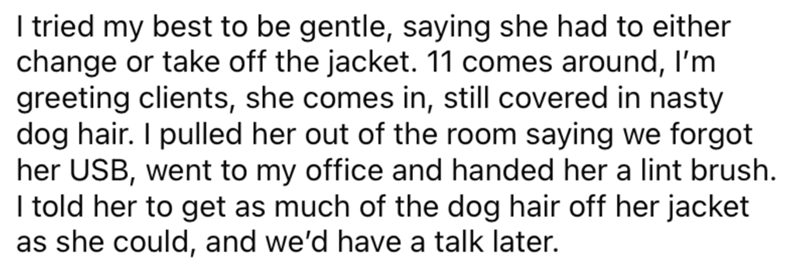 Boss Demands Employee Use Lint Roller Before Business Meeting, Asks If That Crossed A Line - Jarastyle