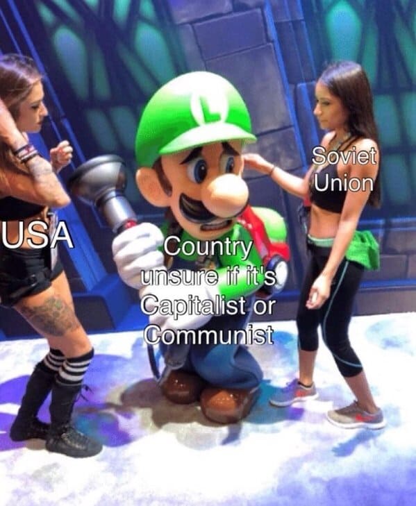 history memes funny - scared luigi - usa soviet union country unsure if it's capitalist or communist