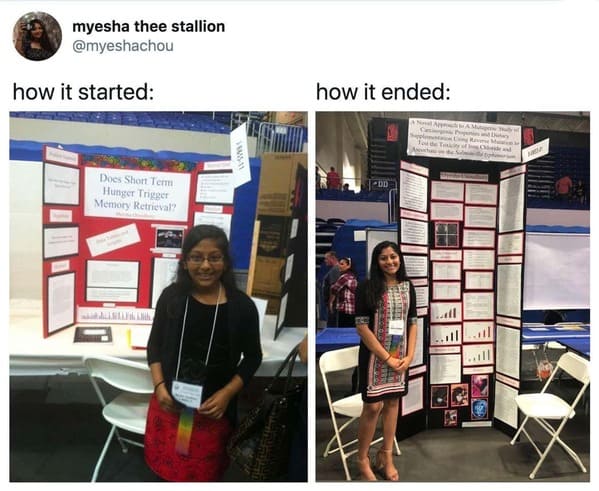 wholesome how it started vs how it's going memes - science fair