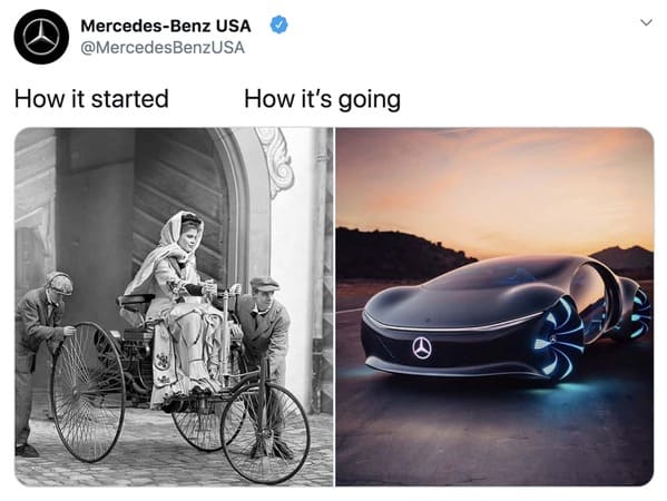 wholesome how it started vs how it's going memes - Mercedes Benz first car vs now