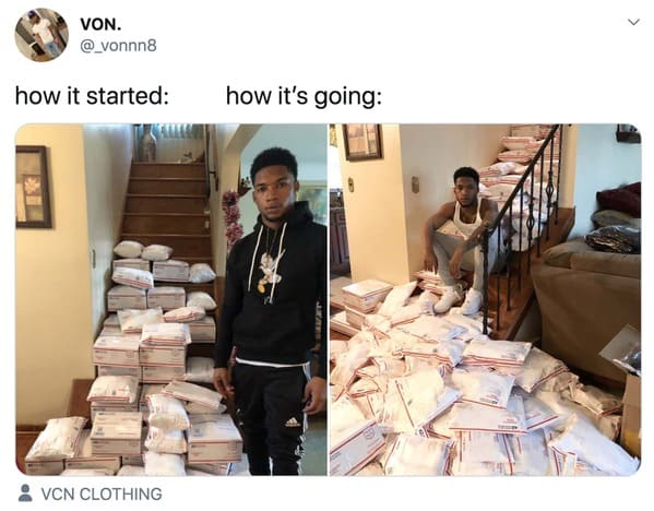 wholesome how it started vs how it's going memes - vcn clothing packages