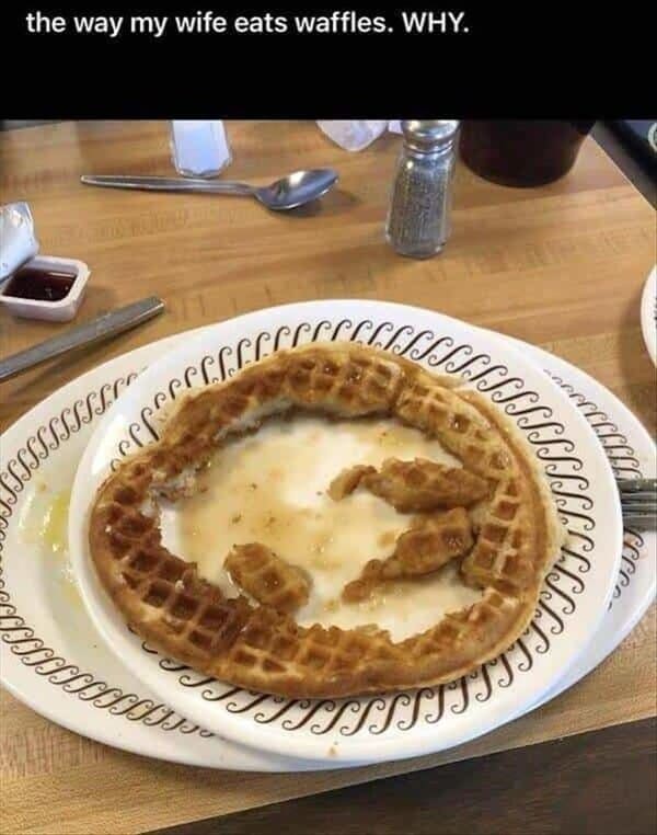 married couple fail - eating waffles wrong