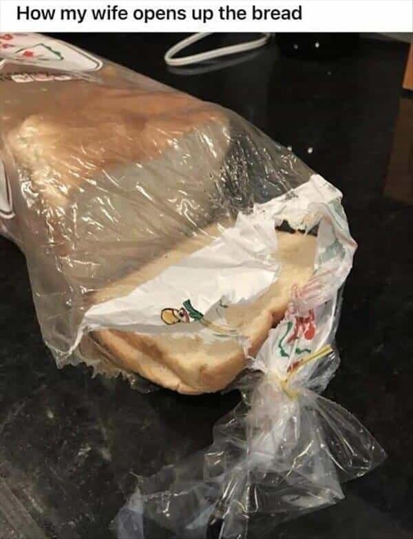 married couple fail - puts bread away wrong