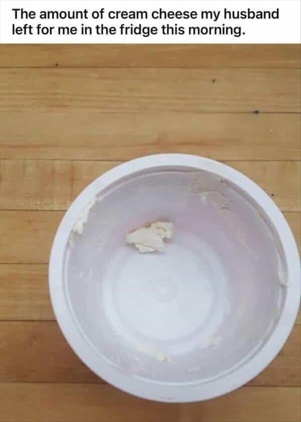 married couple fail - husband left small amount of cottage cheese for wife