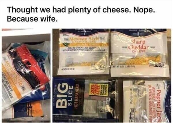 married couple fail - almost empty cheese bags