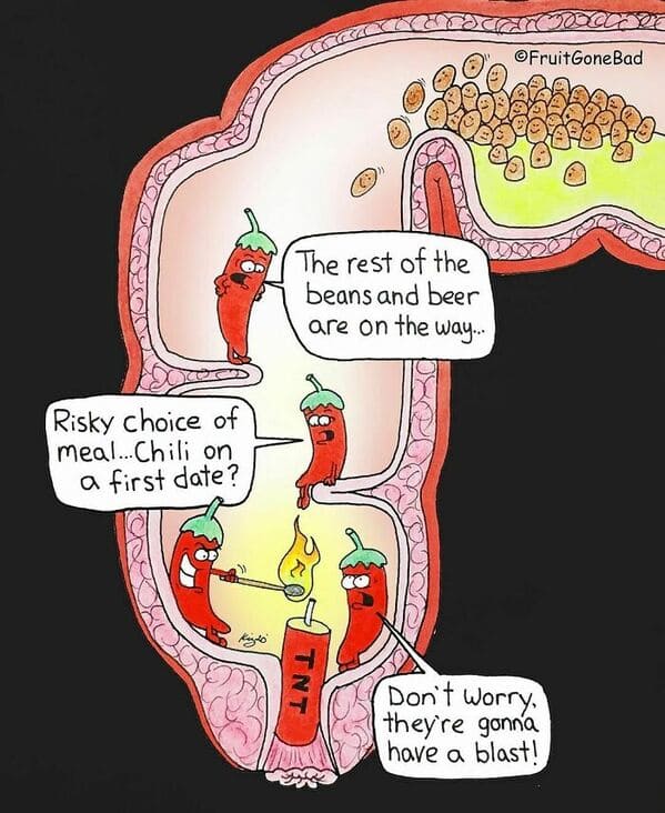 funny inappropriate comics - fruit gone bad - chili on first date beans intestines